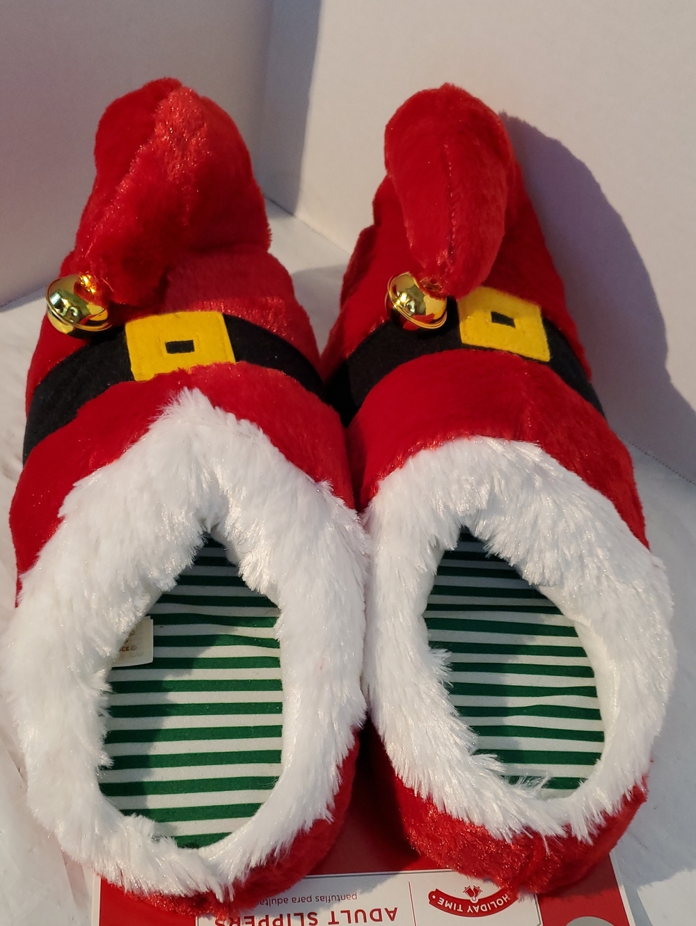 Holiday Santa Belt Plush Slippers - Red & White - Picture 4 of 4